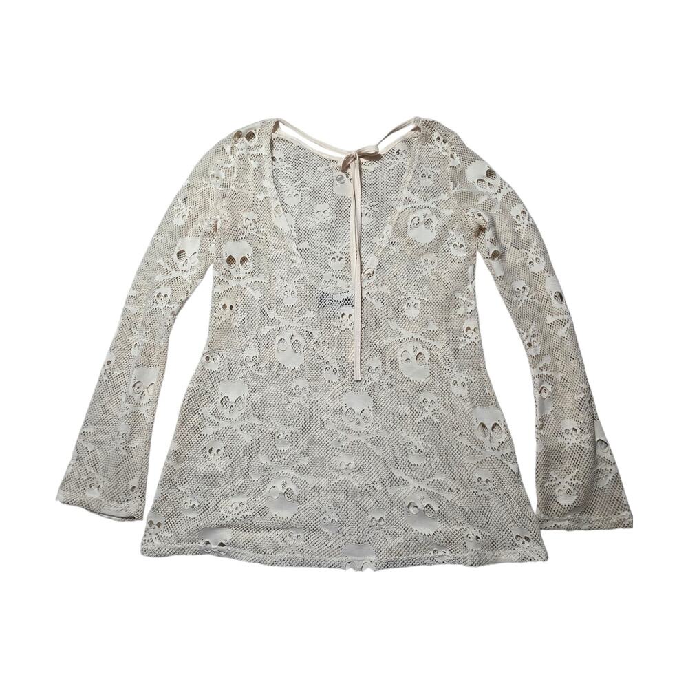 White Skull Mesh Long-Sleeve Top - Picture 3 of 8